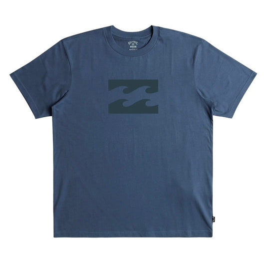 Blue t-shirt with a logo on a white background