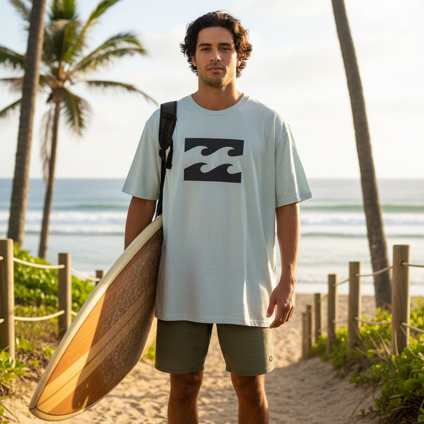 Light blue t-shirt with a black logo