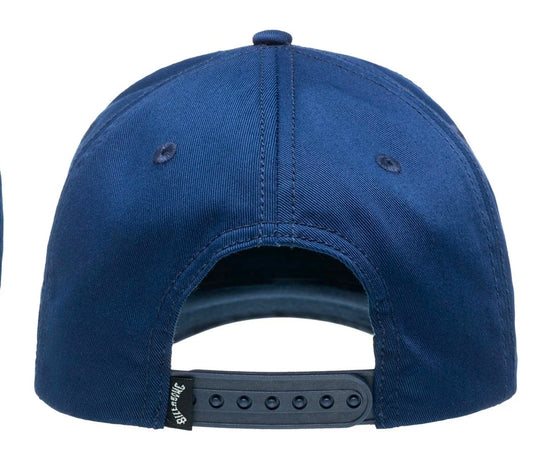 Blue cap with a brand logo on the back against a white background