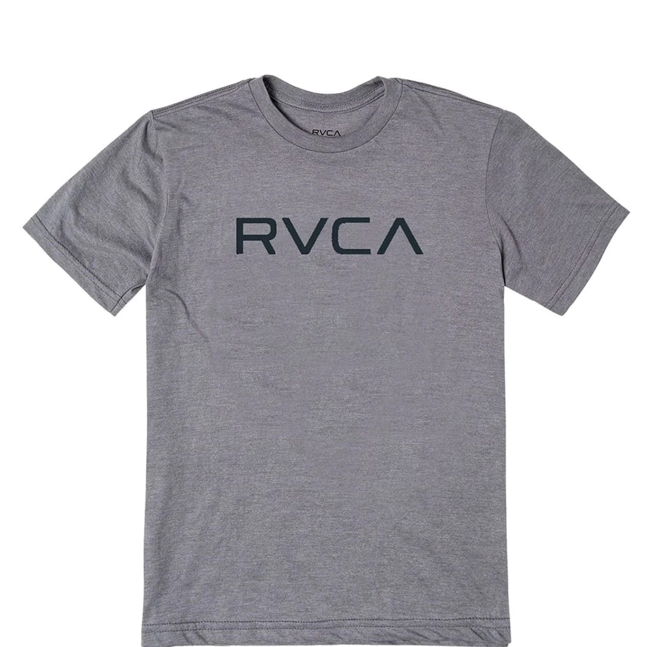 Gray t-shirt with 'RVCA' logo on a white background