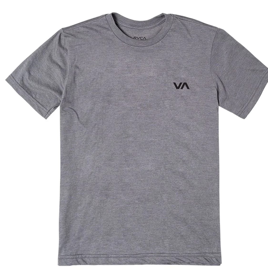 Gray t-shirt with a small logo on a white background