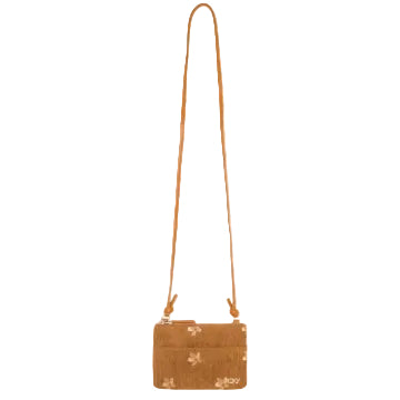 Brown crossbody bag with a strap on a white background