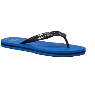 Blue and black sandal with 'Billabong' branding on a white background