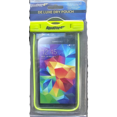 AquaLiner deluxe dry pouch with a smartphone inside, on a white background