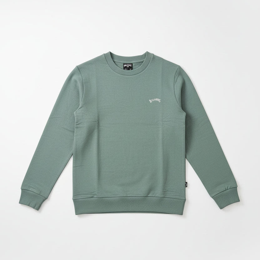 Green sweatshirt with a small logo on a white background