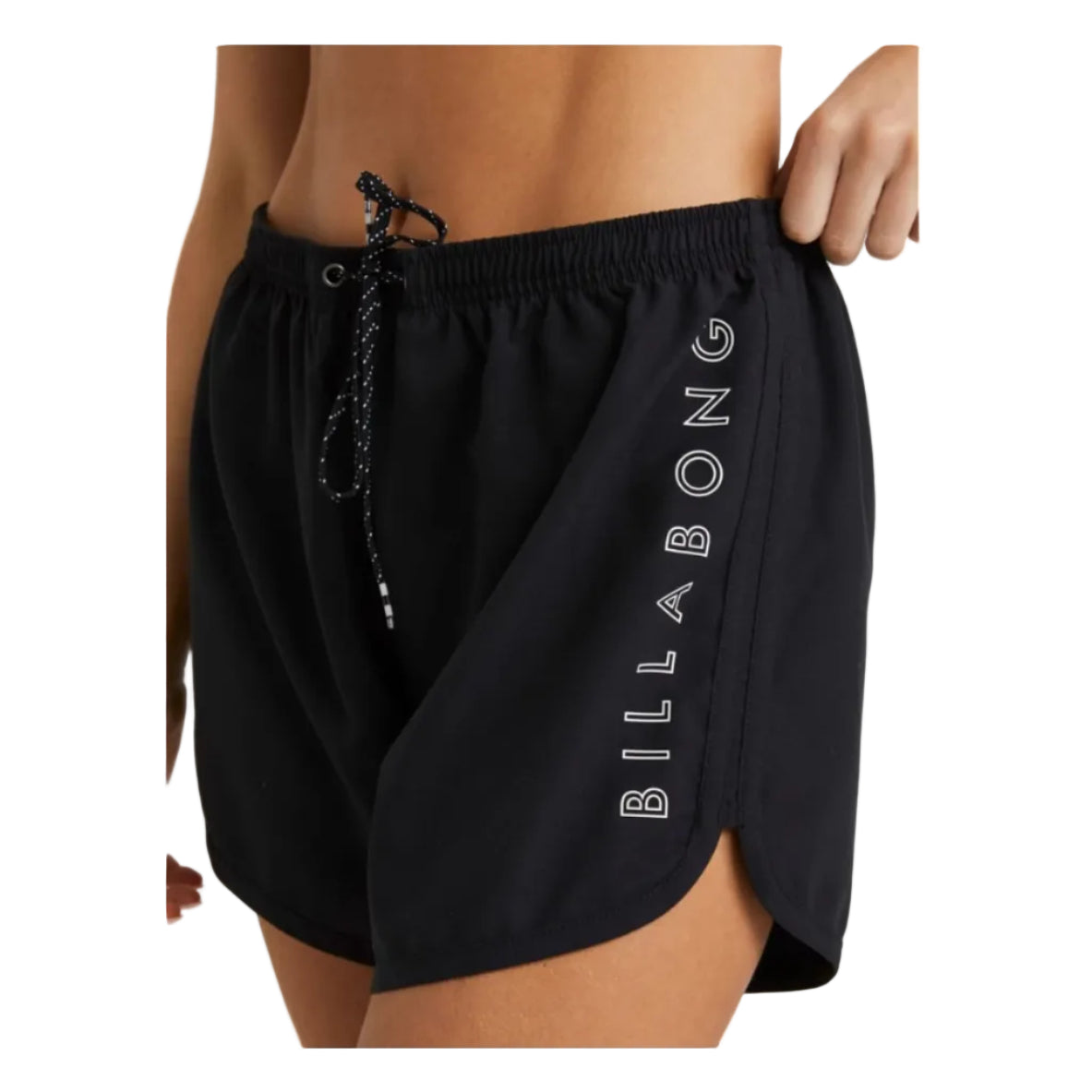 Black Billabong shorts with a person wearing them on a white background