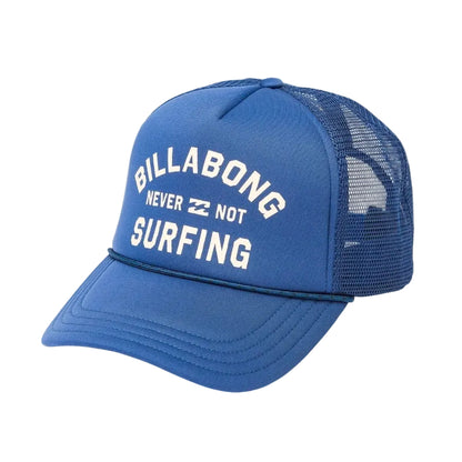 Blue Billabong cap with white text on a white background