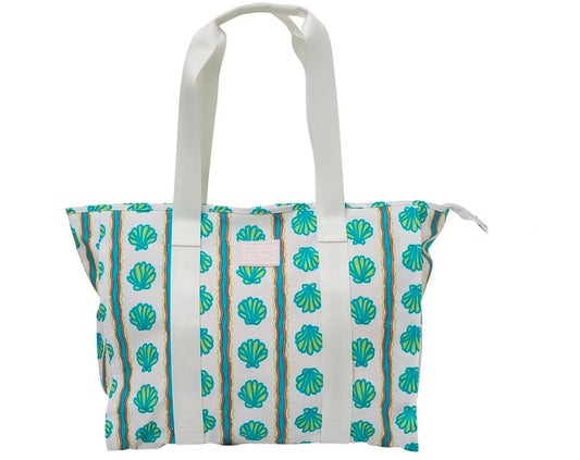 Tote bag with shell pattern on a white background