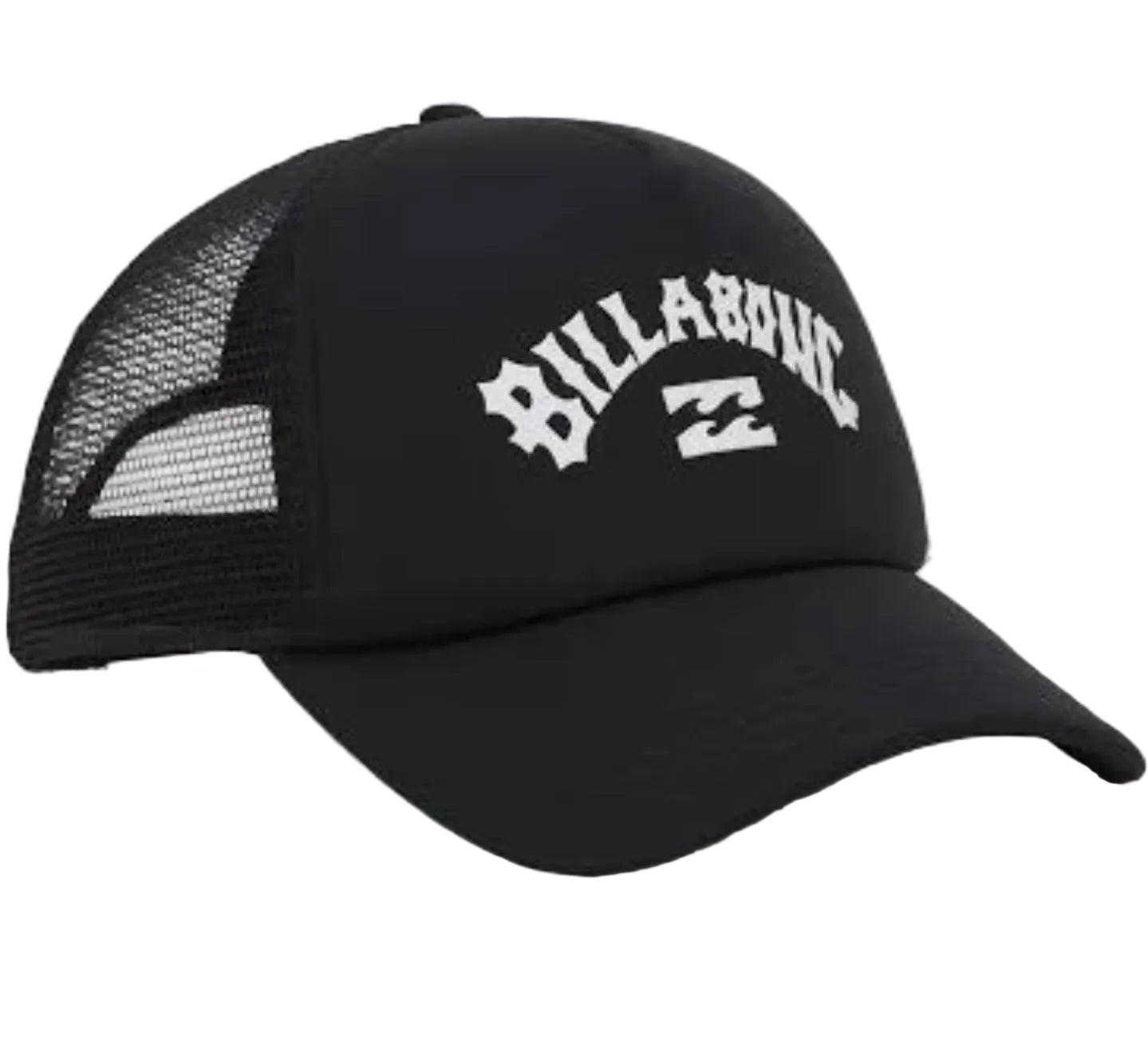 Black mesh cap with Billabong logo on a light gray background