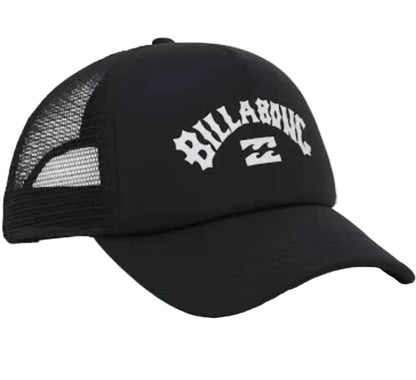 Black mesh cap with Billabong logo on a light gray background