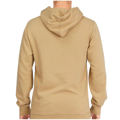Beige hoodie worn by a person on a white background