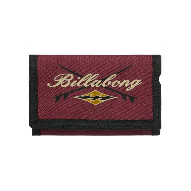 Billabong wallet with brand logo on a red background