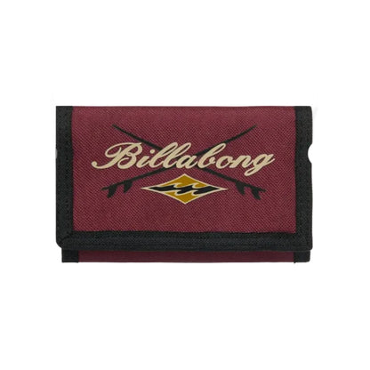 Billabong wallet with brand logo on a red background