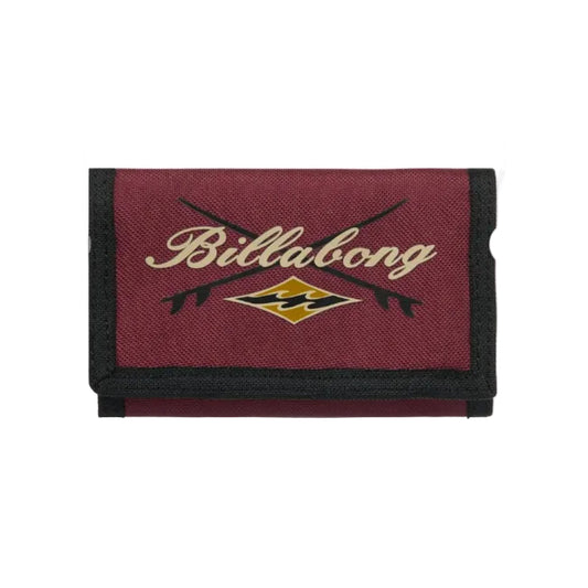 Billabong wallet with brand logo on a red background