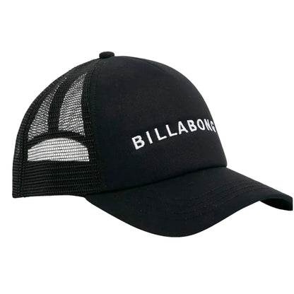 Black mesh cap with 'Billabong' logo on a white background