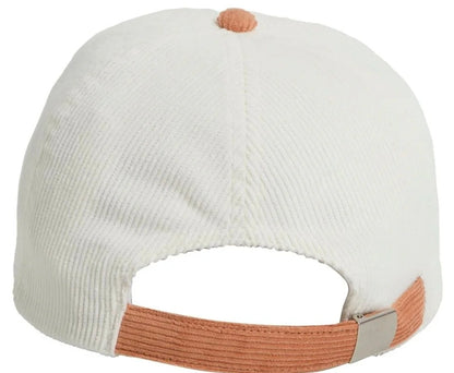 White cap with brown band and button on a white background