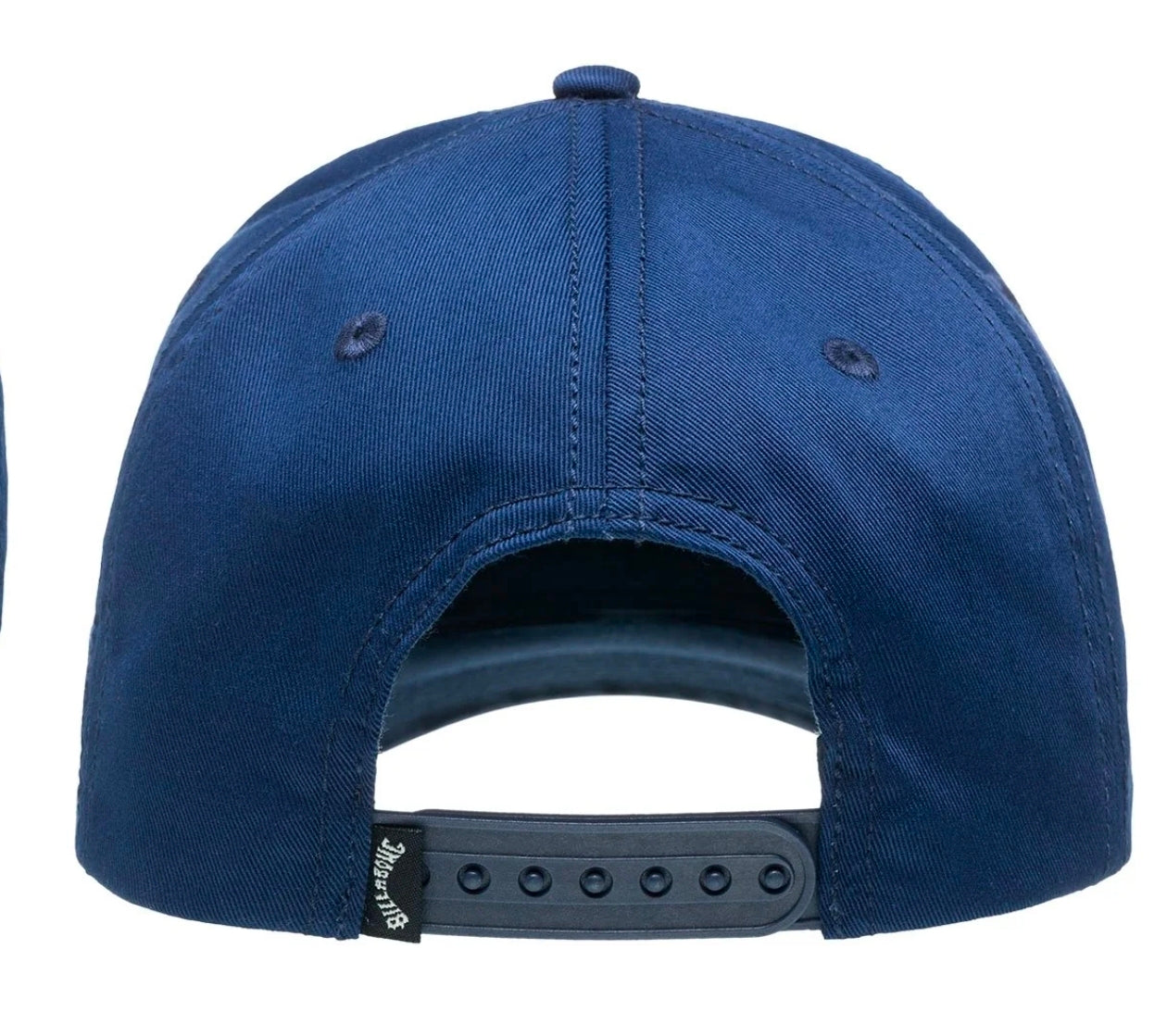 Blue cap with a brand logo on the back against a white background