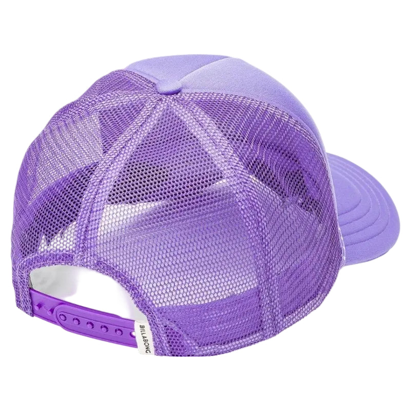 Purple mesh cap with a white logo on a white background