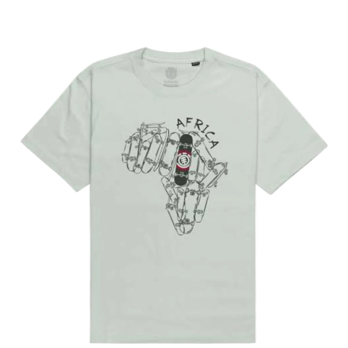 White t-shirt with a graphic design of Africa on a white background