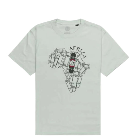 White t-shirt with a graphic design of Africa on a white background
