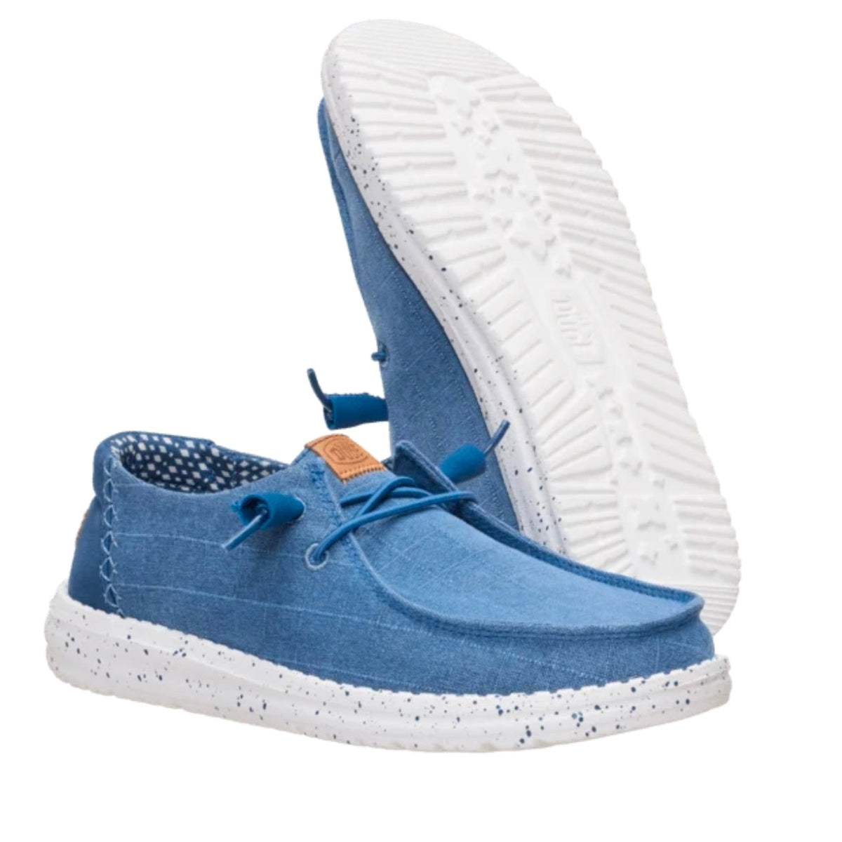 HEY DUDE Wendy Chambray Grid women's shoe in Ensign Blue with embroidered textile upper and speckled outsole