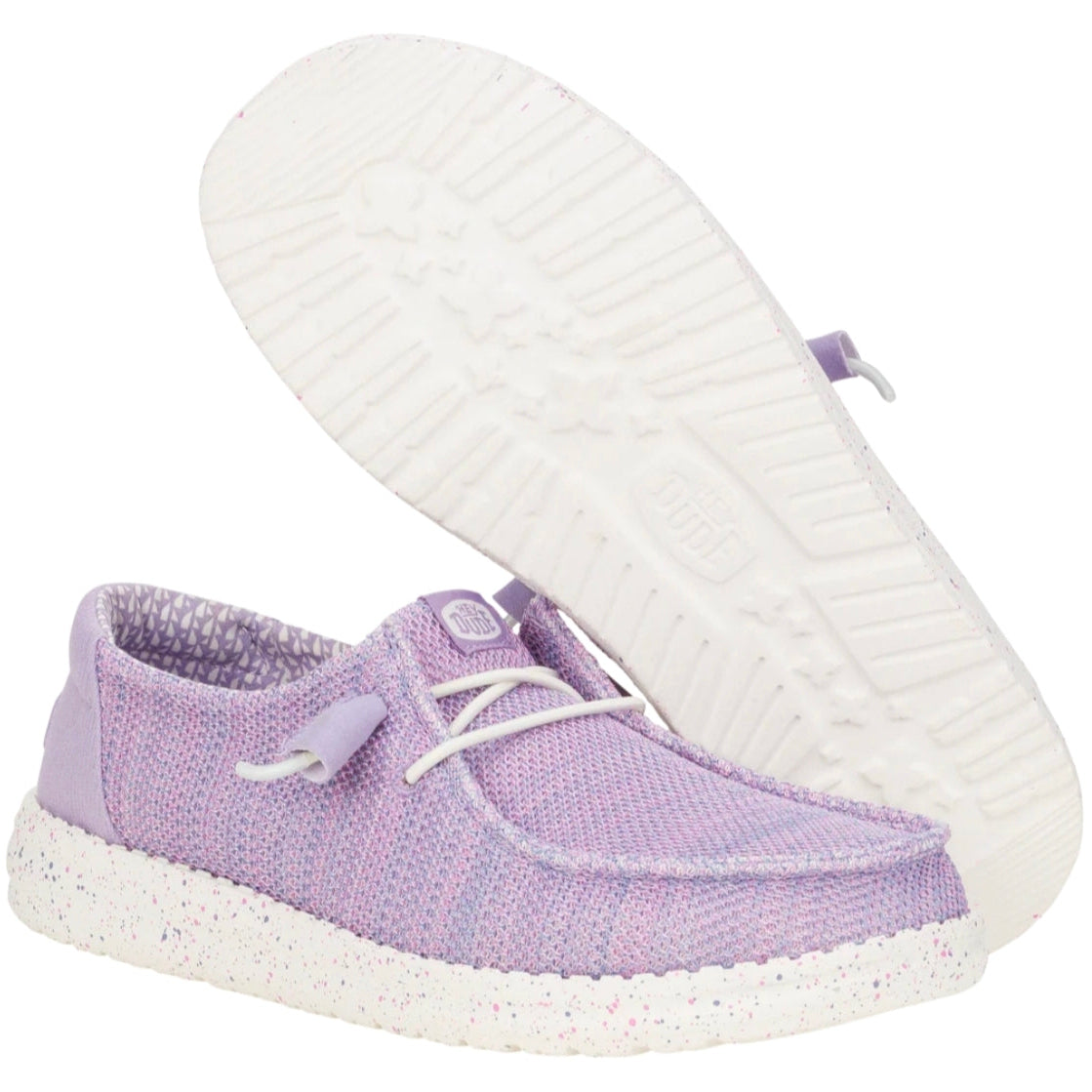 Purple shoe with white sole on a white background