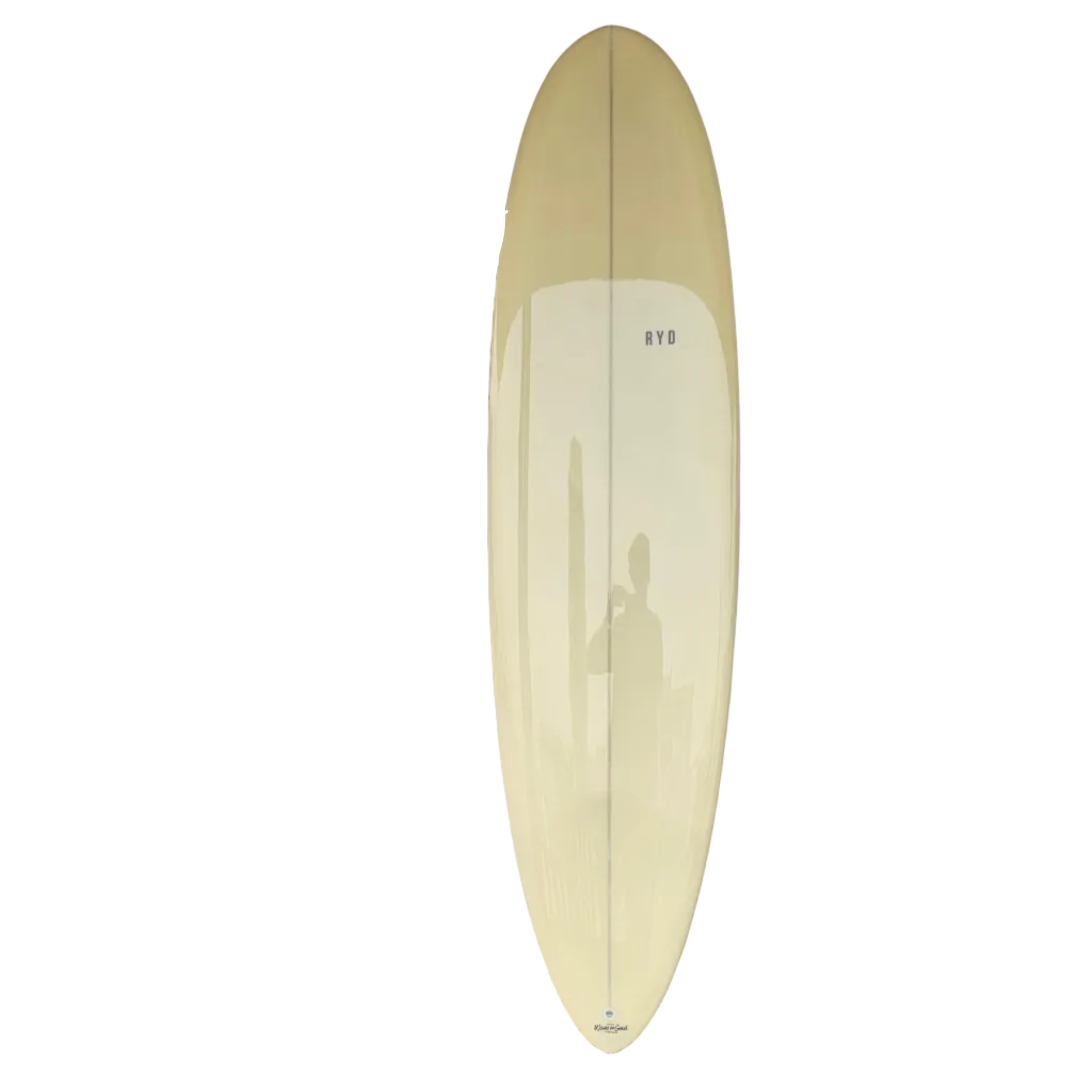 Beige surfboard with a logo on a white background