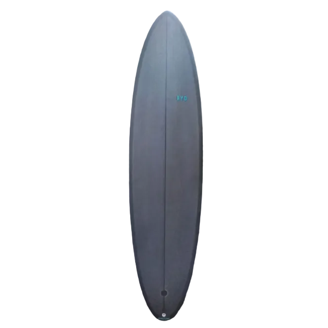 Blue surfboard with 'B7' branding on a woven mat background