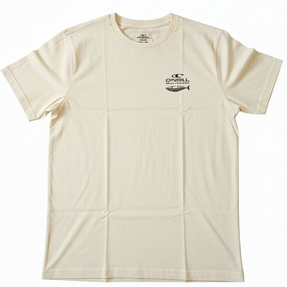 Beige t-shirt with a logo on a white background
