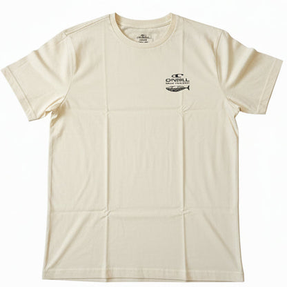 Beige t-shirt with a logo on a white background