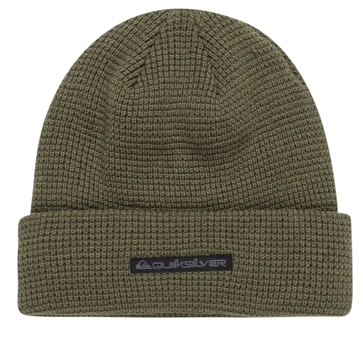Green beanie with Quiksilver logo on a white background