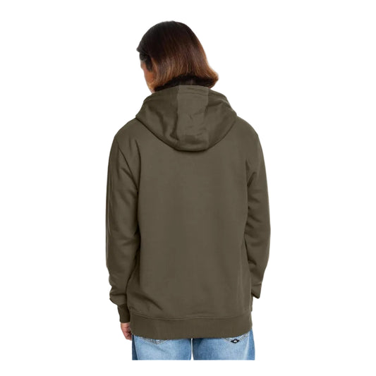 Person wearing a brown hoodie from behind on a white background