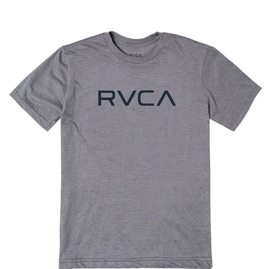 Gray t-shirt with 'RVCA' logo on a white background