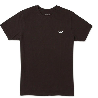 Black t-shirt with RVCA logo on a white background