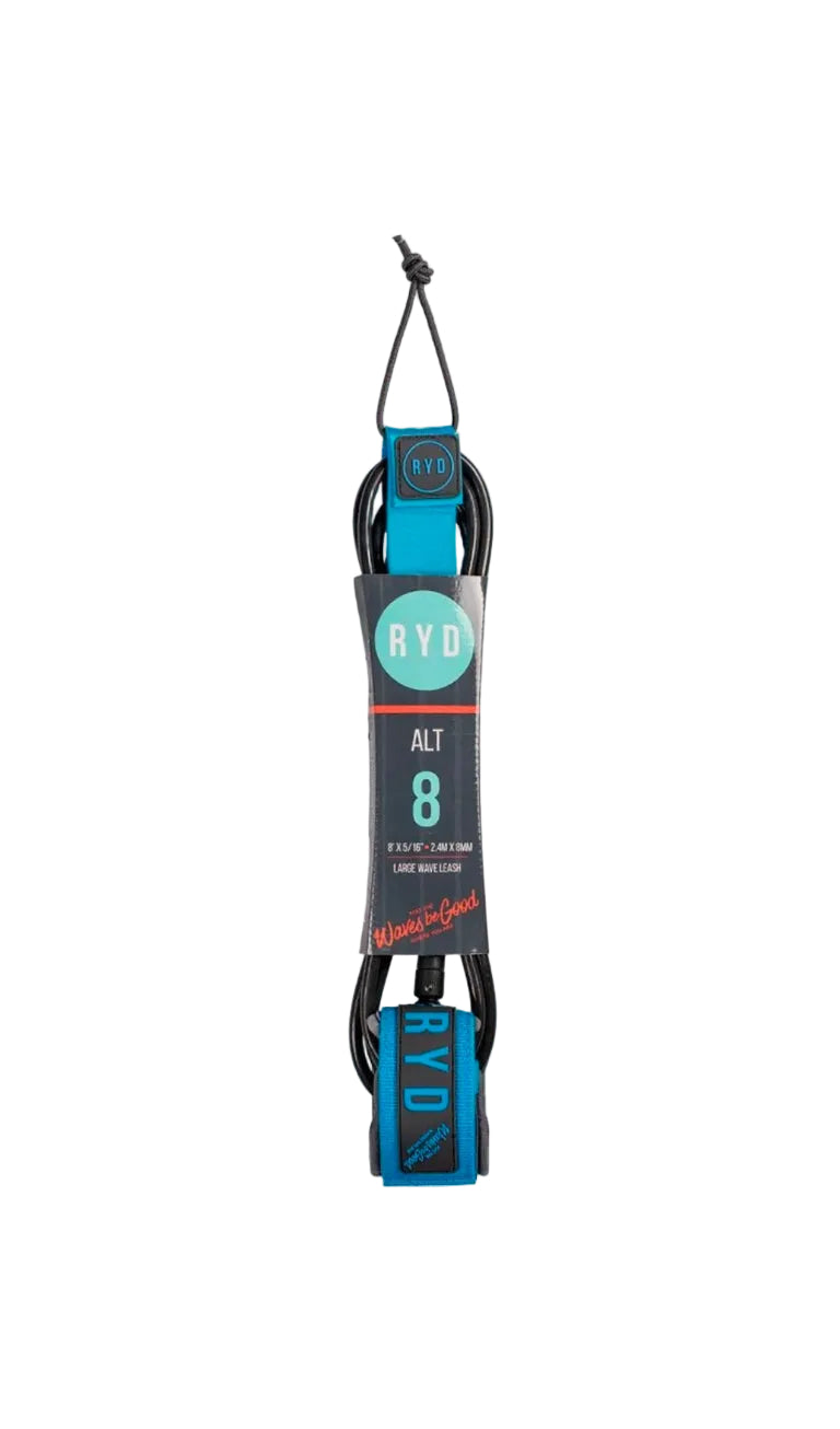 Ryd leash with blue and black design on a white background