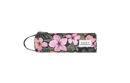 Floral-patterned pouch with 'Roxy' branding on a white background