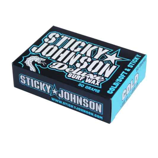 Box of Sticky Johnson Deluxe Surf Wax on a white background