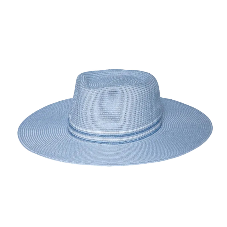 Light blue straw hat on a white background