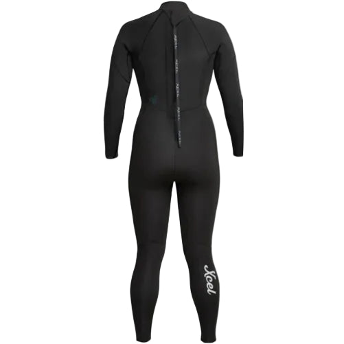 Black wetsuit with visible branding on a white background