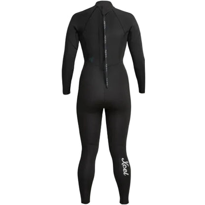 Black wetsuit with visible branding on a white background