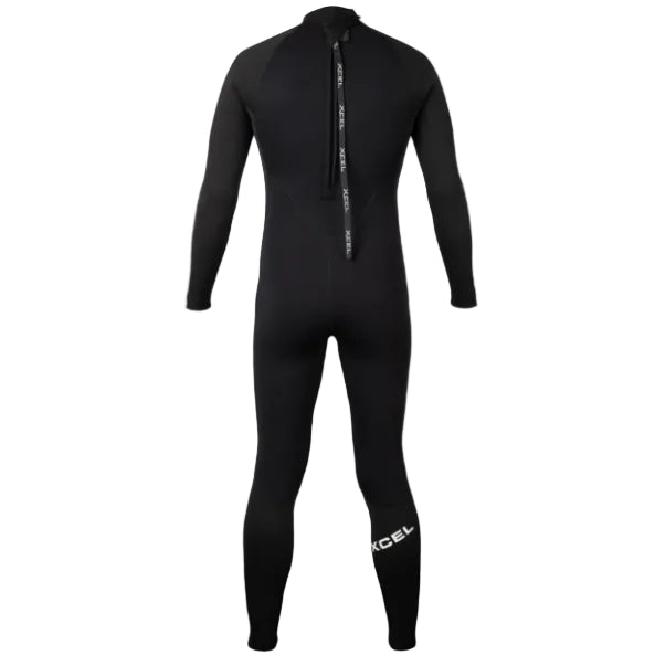Black wetsuit with Excel branding on a white background