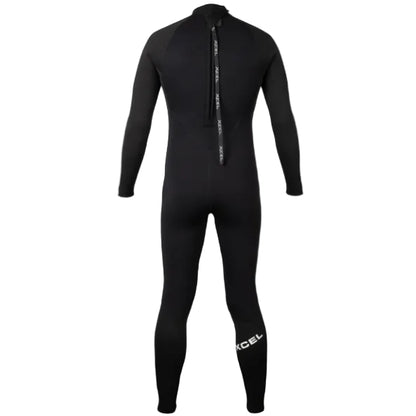 Black wetsuit with Excel branding on a white background