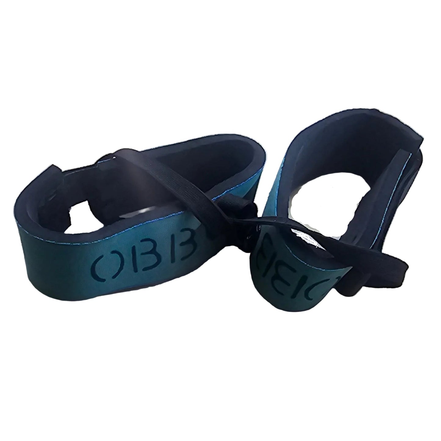 Pair of blue and black wristbands with 'OBIB' branding on a white background