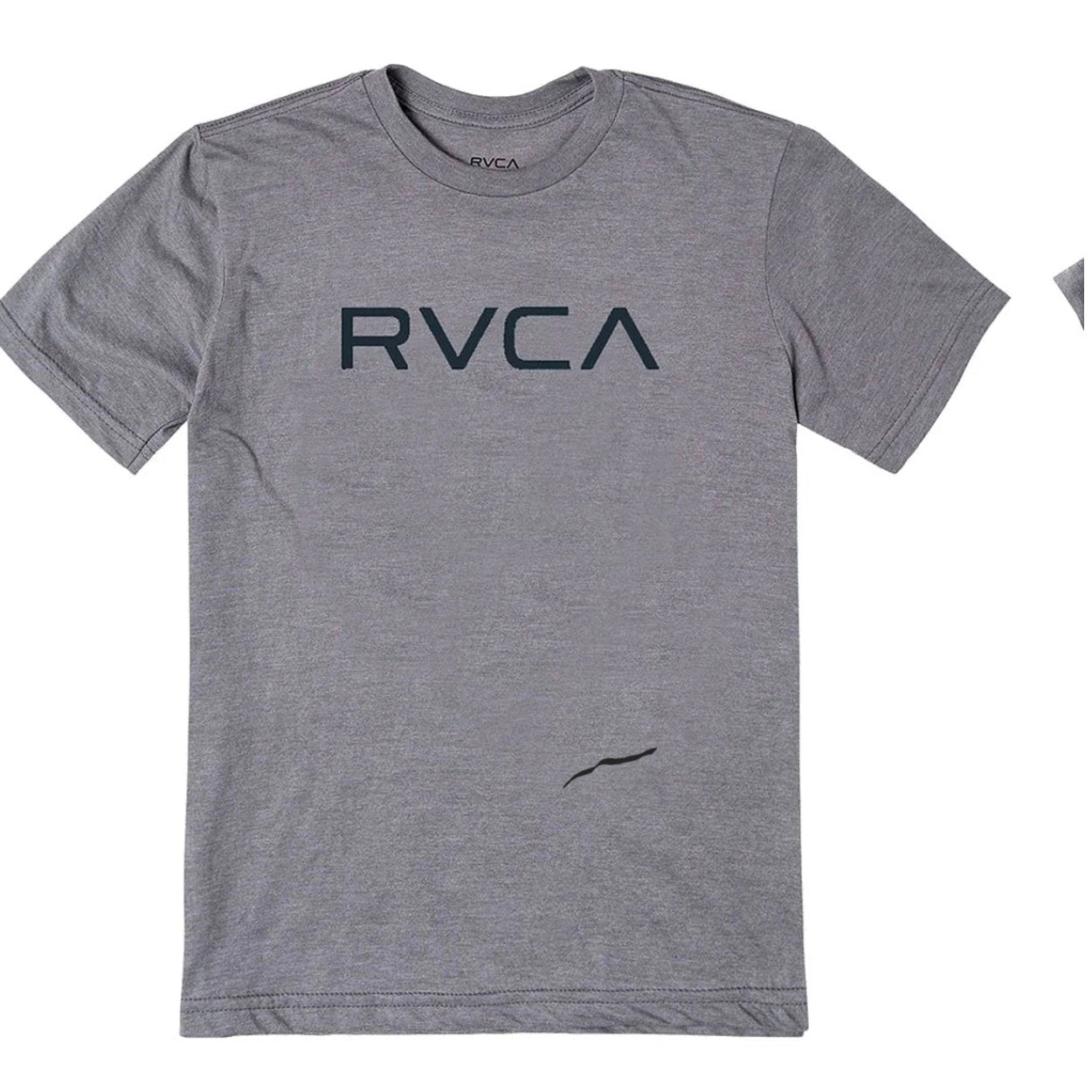 Gray t-shirt with 'RVCA' logo on a white background