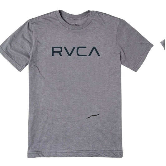 Gray t-shirt with 'RVCA' logo on a white background
